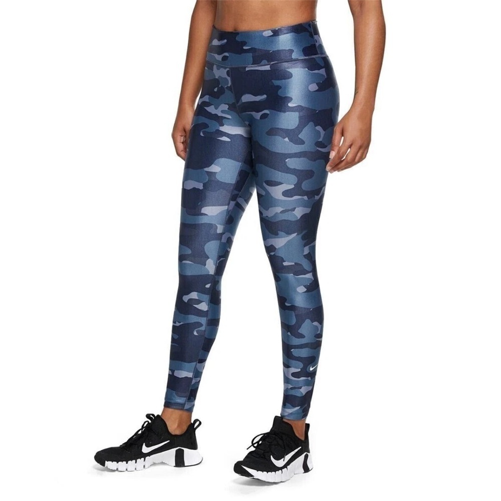 Nike High-Waist Blue Camo Mid Rise Shiny Performance Leggings Size XXL NWT